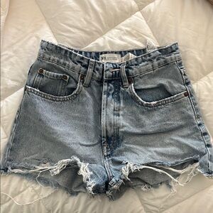 Zara Blue Jean Shorts Distressed High-Waisted